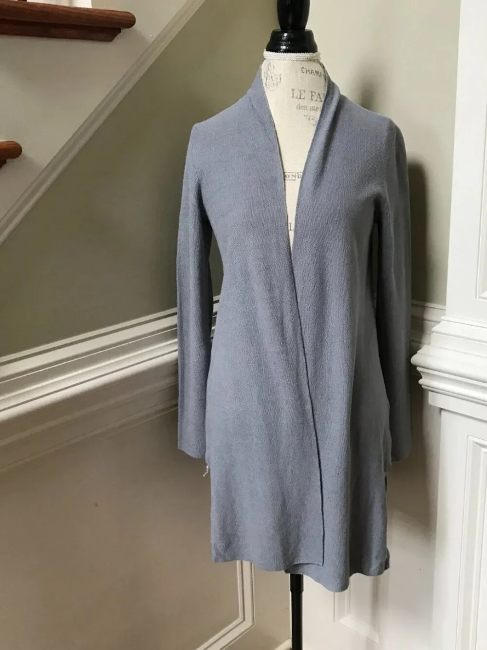 Eileen Fisher Organic Cotton Linen Cardigan Sweater Womens XS Gray Knit Jacket